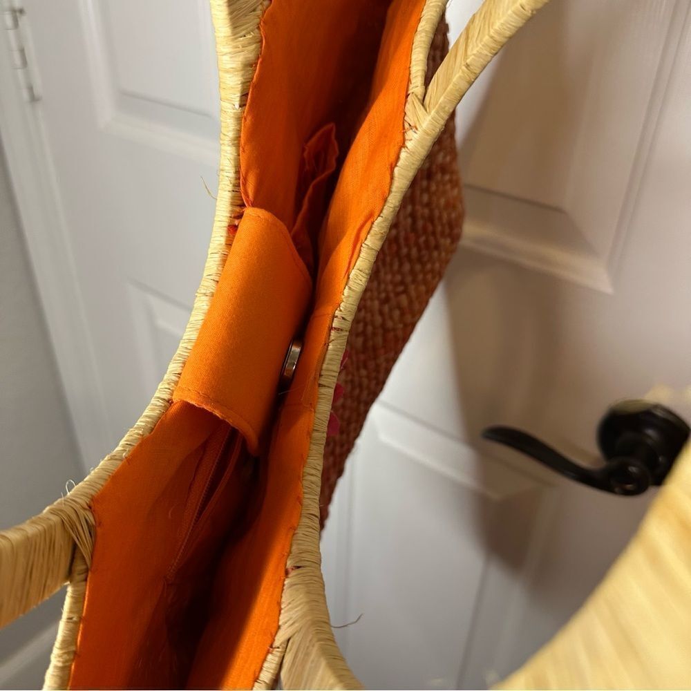 VTG Marld Orange Woven Straw Floral Medium Sz Handbag Bohemian Retro Spring 90s - Picture 7 of 9